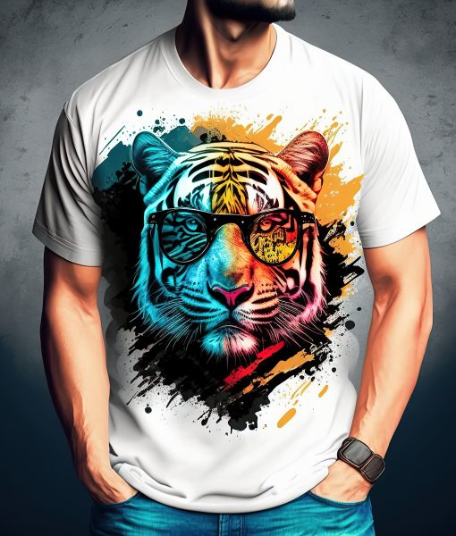 TShirt design tiger wearing small sunglasses